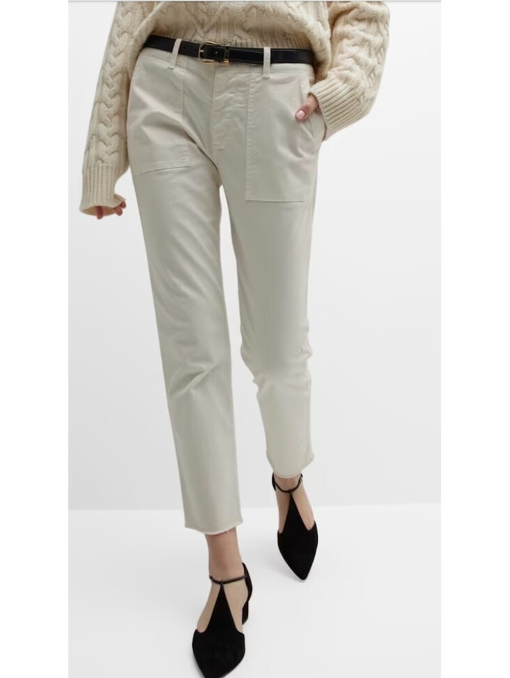 Nili Lotan Corduroy Trousers Womens 10 Beige Tapered Jenna Frey Raw Edge Pants
